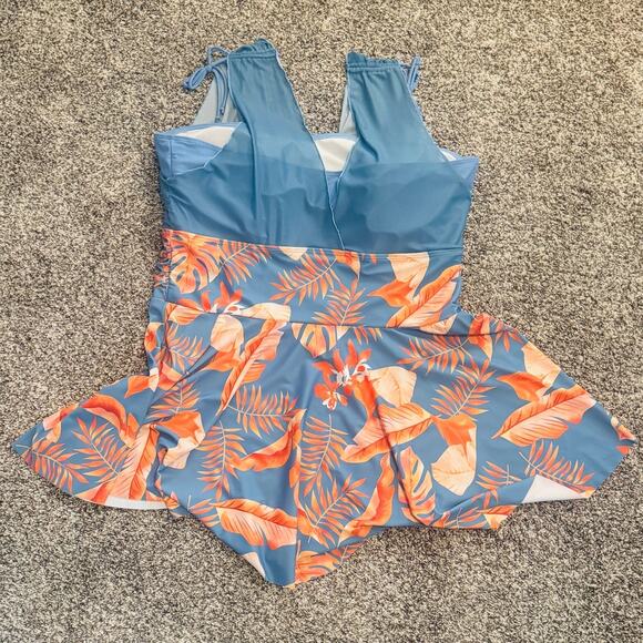 Shein Blue and Orange 2 Piece Swim Dress Plus Size 4XL - Picture 2 of 8